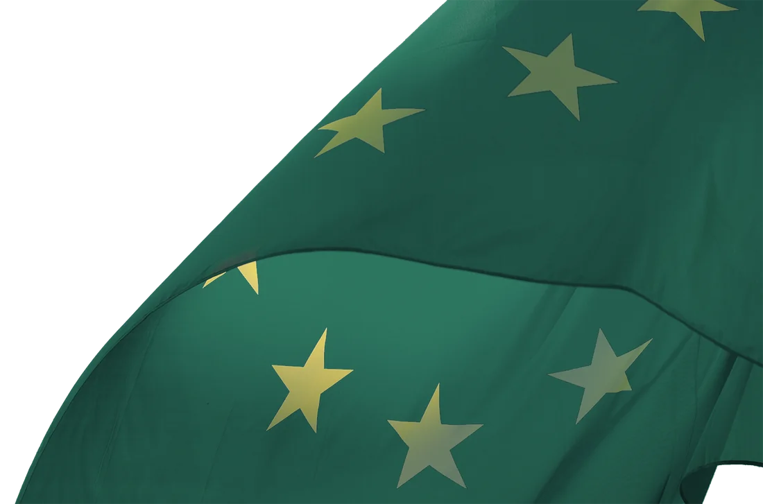 Wehende Europaflagge in Grüntönen